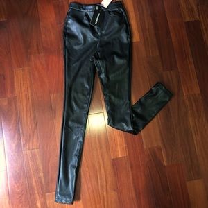 Black Button Up Skinny Leather Pants